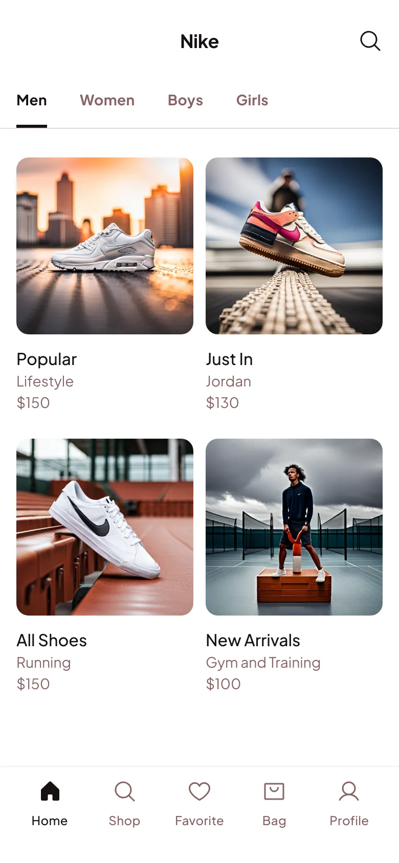 A preview of a custom e-commerce app