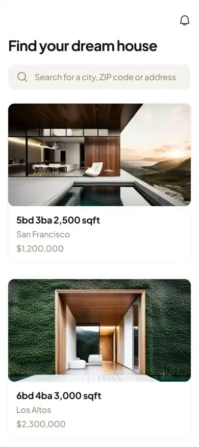 A preview of a custom real estate app